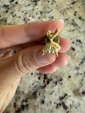 Gold Ballet Dancer Pin Brooch with Clear Crystal Accents